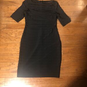Adrianna Papell Dress Black Sz 0 Sheer Illusion Elegant 3/4 Sleeve Dark Romantic